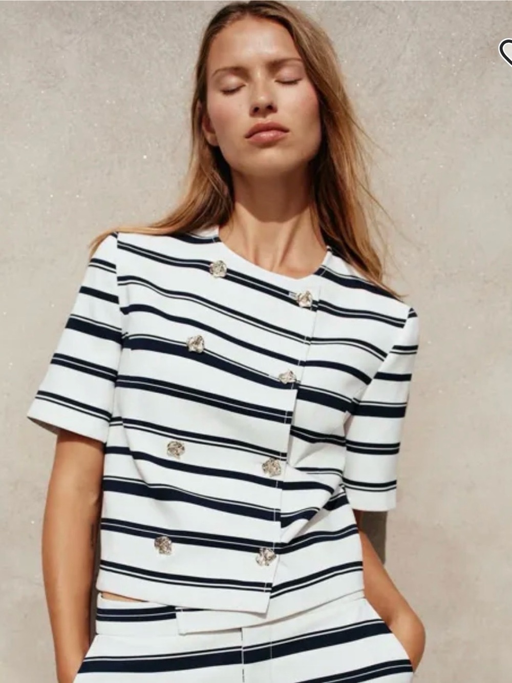 ✨New ✨ Zara Striped Short Sleeve Double Breasted Blazer White Navy Size S